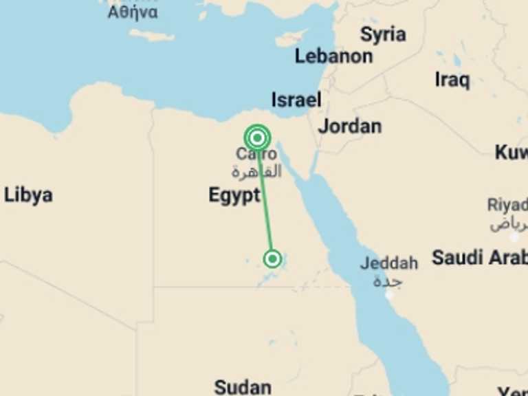 Map itinerary of Egypt Tour in August 2026 with 2 destination visits for the trip: Classic Egypt