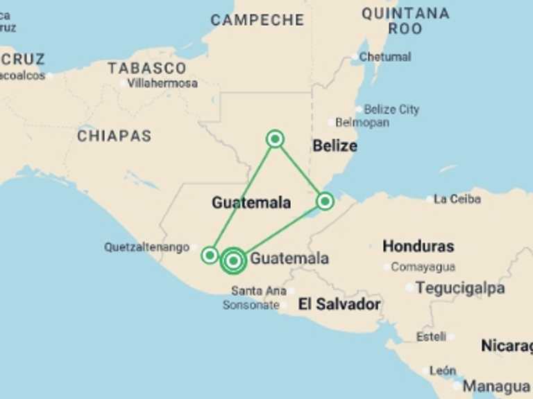Map of North America Tour with 4 destination visits for the trip: Solo-ish Guatemala