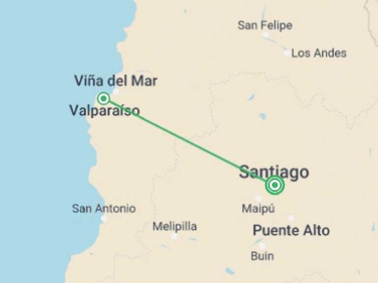 Map itinerary of Chile Tour in Summer with 1 destination visits for the trip: Santiago Short Break