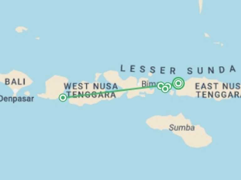 Map of Indonesia Tour with 4 destination visits for the trip: Komodo Wildlife Sea and Safari Tour