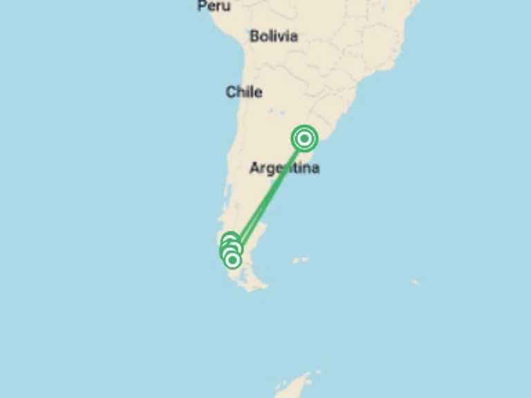 Map itinerary of Puerto Natales Tour in December 2026 with 7 destination visits for the trip: Hike Patagonia In Depth