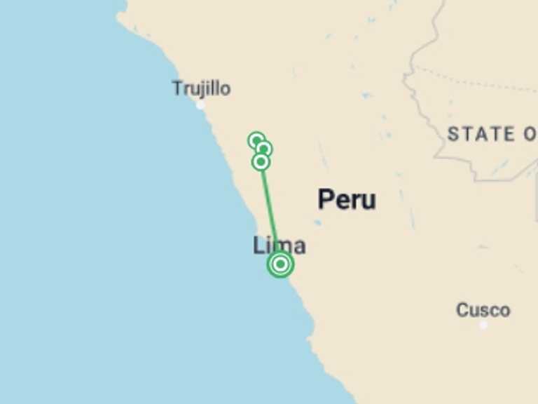Map itinerary of Lima Tour in September 2025 with 2 destination visits for the trip: Huaraz, The Heart Of The Mountains - Semi-private Tour