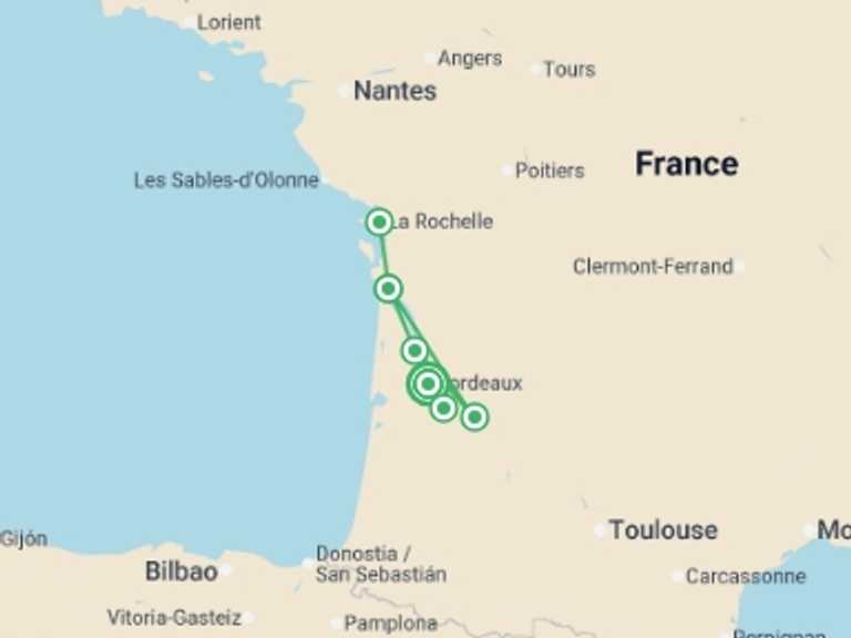 Map of Europe Tour with 4 destination visits for the trip: Aquitaine Reimagined: Bordeaux, Its Rivers and Great Wines ¿ An Exclusive Cruise with Lunch at a Château (port-to-port cruise)