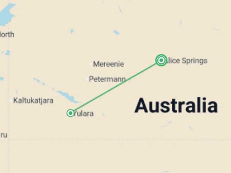 Map itinerary of Oceania Tour in July 2027 with 2 destination visits for the trip: Best of Uluru & Kings Canyon