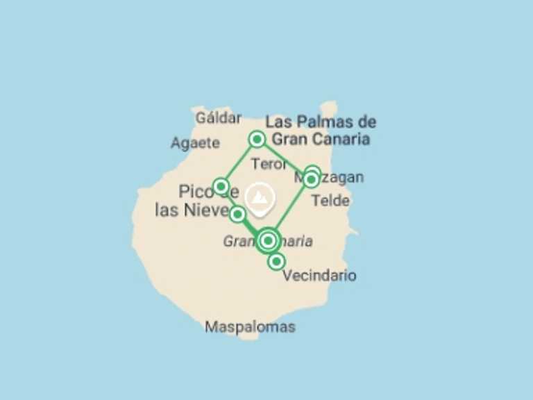 Map itinerary of Spain Tour in February 2026 with 7 destination visits for the trip: Contrasts of Gran Canaria