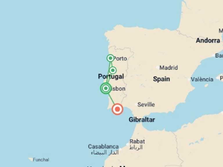 Map of Europe Tour with 6 destination visits for the trip: Marvelous Portugal