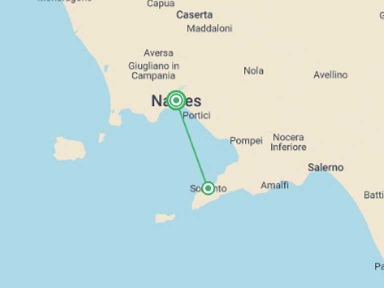 Map itinerary of Mediterranean Tour in May 2026 with 3 destination visits for the trip: Local Living Italy—Sorrento