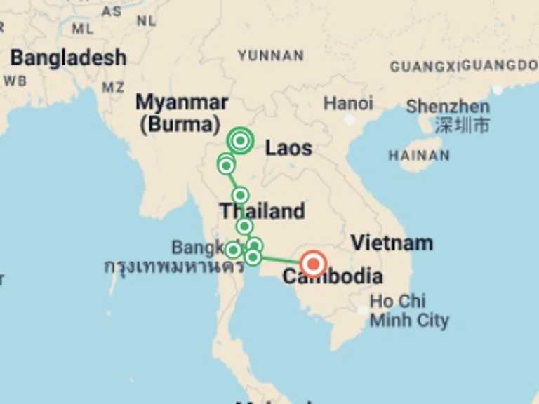 Map itinerary of Ayutthaya Tour in June 2026 with 7 destination visits for the trip: Thailand Grand Tour & Cambodia Package, Small Group Tour (english Only)