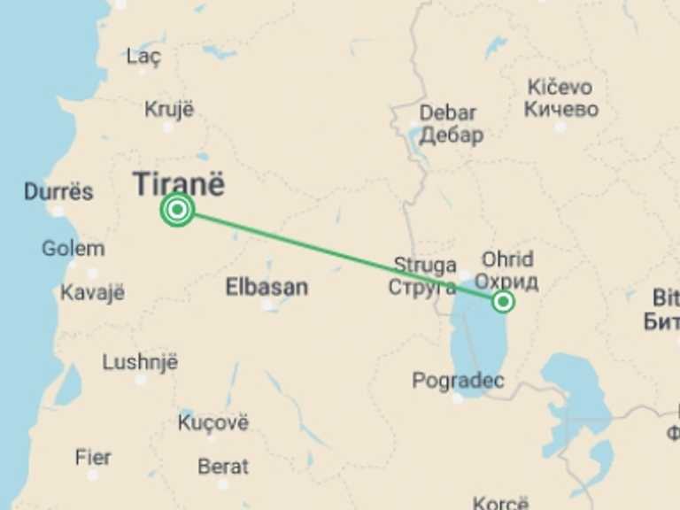 Map of Ohrid Tour with 2 destination visits for the trip: Mini Tour: Kosovo & N. Macedonia from Tirana | 4 Days 