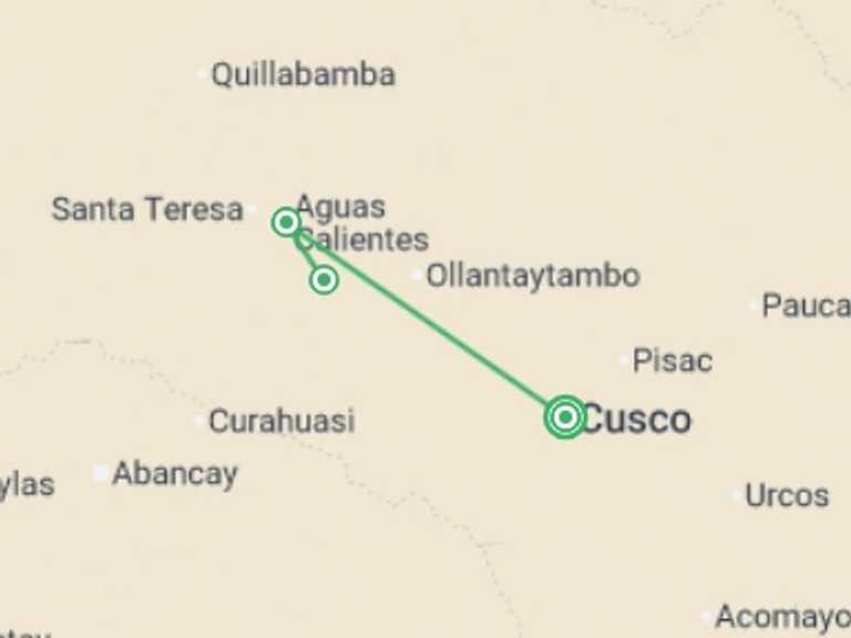 Map itinerary of South America Tour in April 2027 with 4 destination visits for the trip: Inca Trail Trek