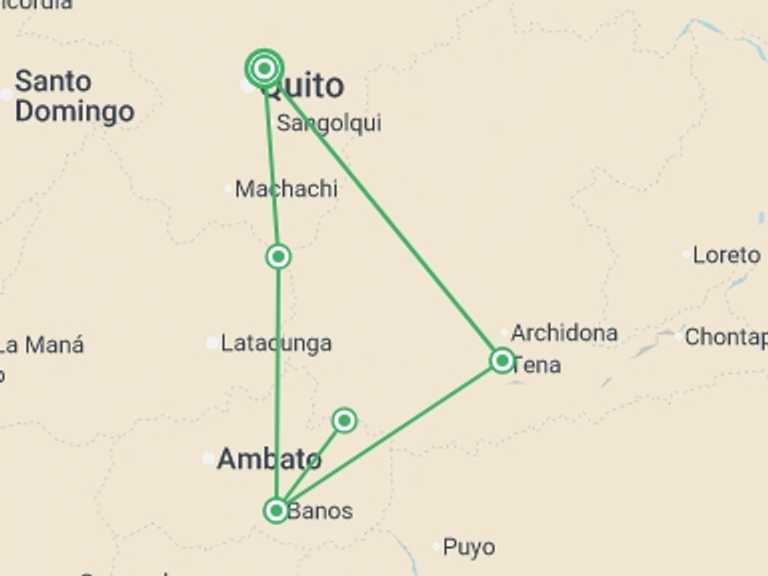 Map itinerary of Andes Tour in Summer with 5 destination visits for the trip: Ecuador Multisport