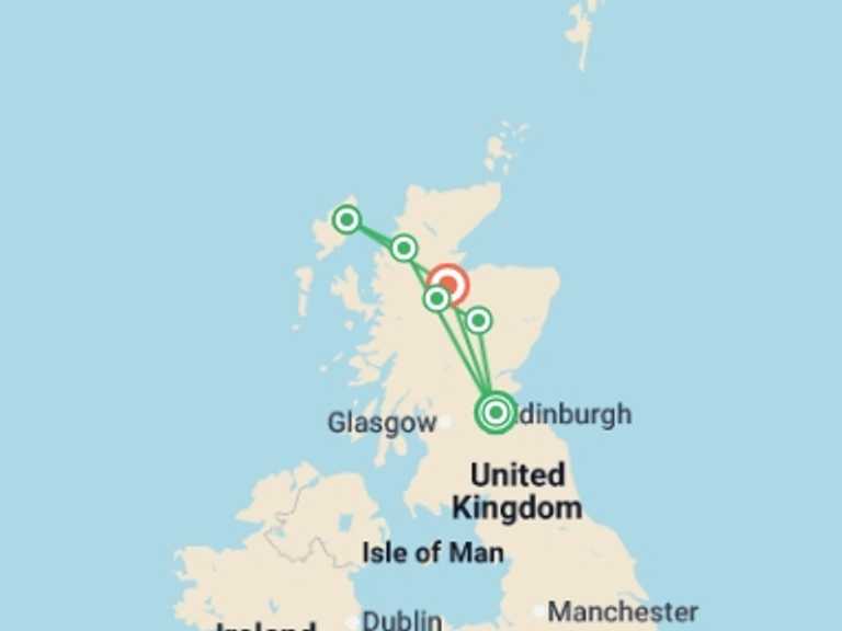 Map of Scotland Tour with 3 destination visits for the trip: Edinburgh, Hebrides & Highlands (Hotel) - 5 days