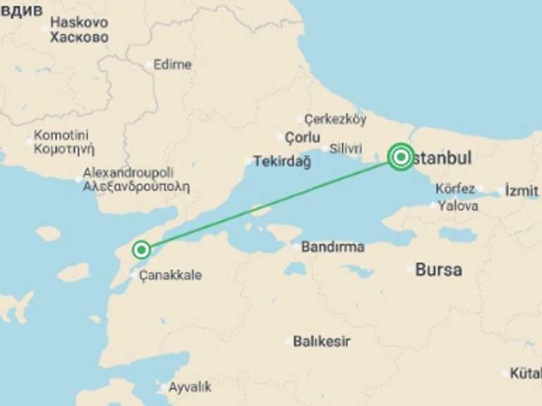 Map itinerary of Balkans Tour in April 2027 with 2 destination visits for the trip: ANZAC Day Express - 4 days