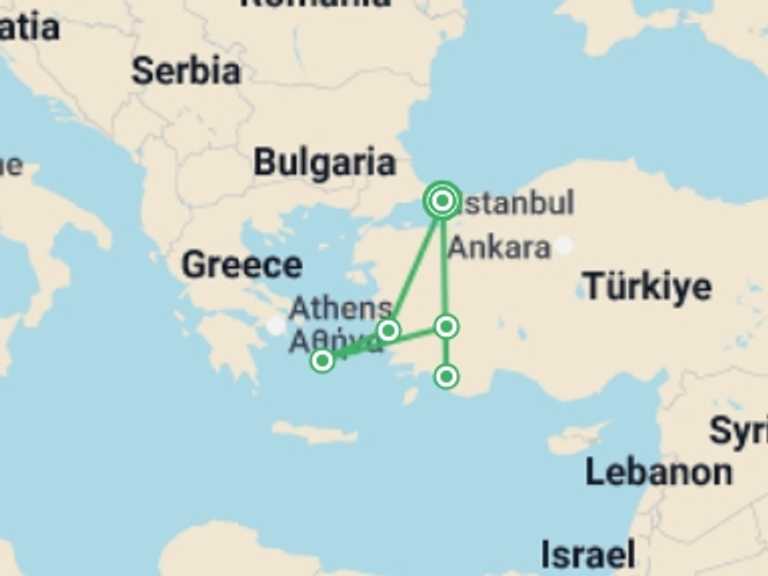 Map itinerary of Balkans Tour in October 2026 with 5 destination visits for the trip: Best of West Turkey - 9 days