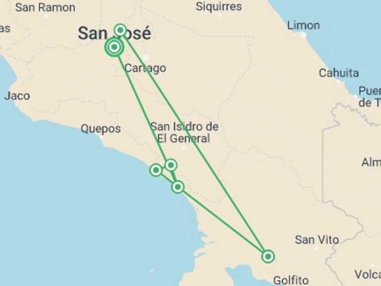 Map of San Jose Explorer Tour with 6 destination visits for the trip: Trek Hidden Costa Rica