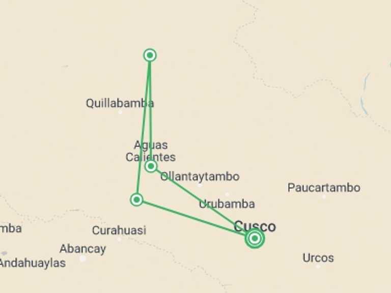 Map itinerary of Lima Tour in September 2025 with 6 destination visits for the trip: Salkantay Trek & Machu Picchu