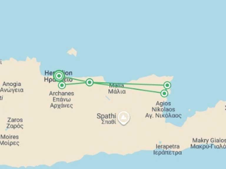 Map itinerary of Mediterranean Tour in October 2026 with 2 destination visits for the trip: Venetian Crete