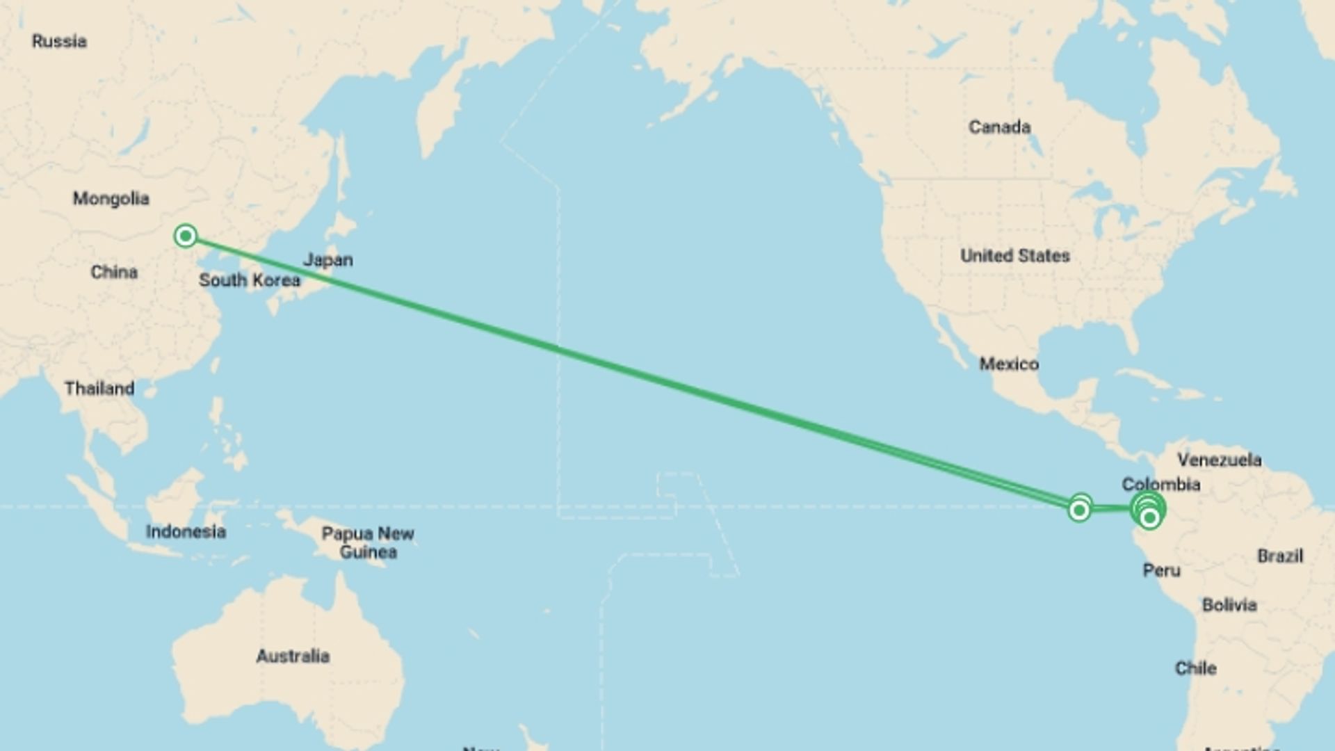A map showing the tour itinerary for the trip: Totally Ecuador & Galapagos Cruise - 12 days, starting in Quito, Ecuador and ending in Quito, Ecuador going through 6 other destinations.