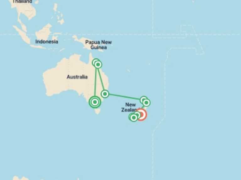 Map of a Chill out Tour with 9 destination visits for the trip: Contrasts of Australia and New Zealand