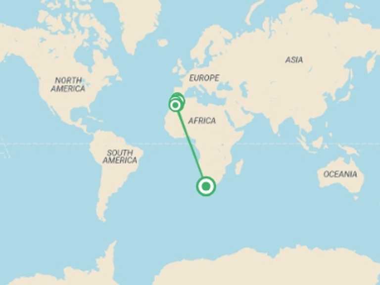 Map of South Africa Tour with 7 destination visits for the trip: Morocco Eclipse Adventure