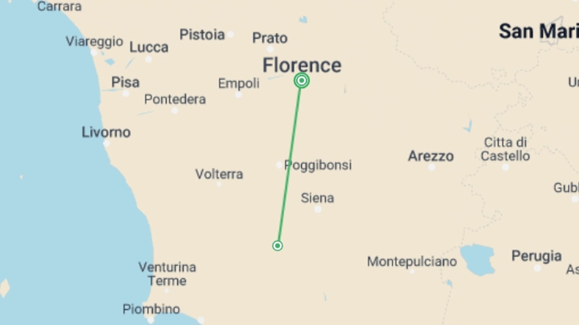 A map showing the tour itinerary for the trip: Discovering Florence, starting in Florence, Italy and ending in Florence, Italy going through 0 other destinations.