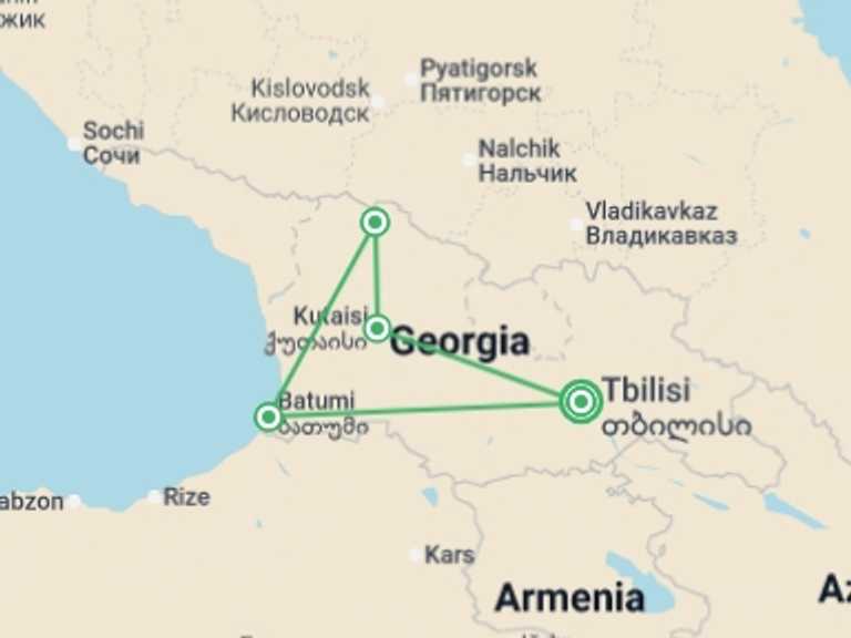 Map itinerary of Europe Tour in Fall with 4 destination visits for the trip: Georgia Adventure