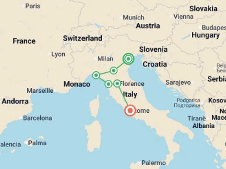 Map of 9-Day Florence Tour with 4 destination visits for the trip: Taste of Italy