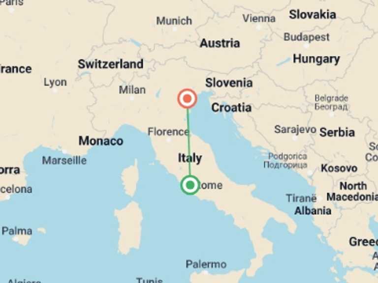 Map of Rome Cultural, religious and historic sites Tour with 6 destination visits for the trip: Country Roads of Italy