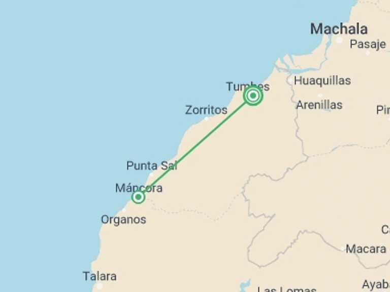 Map of Peru Tour with 3 destination visits for the trip: Northern Paradise, Short Break