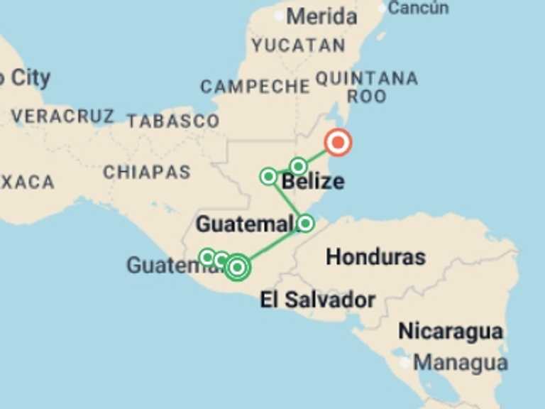 Map itinerary of Caye Caulker Tour in December 2025 with 7 destination visits for the trip: Best of Guatemala and Belize