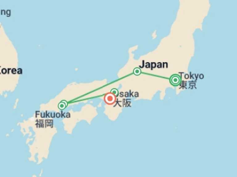 Map itinerary of Osaka Tour in September 2025 with 5 destination visits for the trip: Delve Deep: Japan