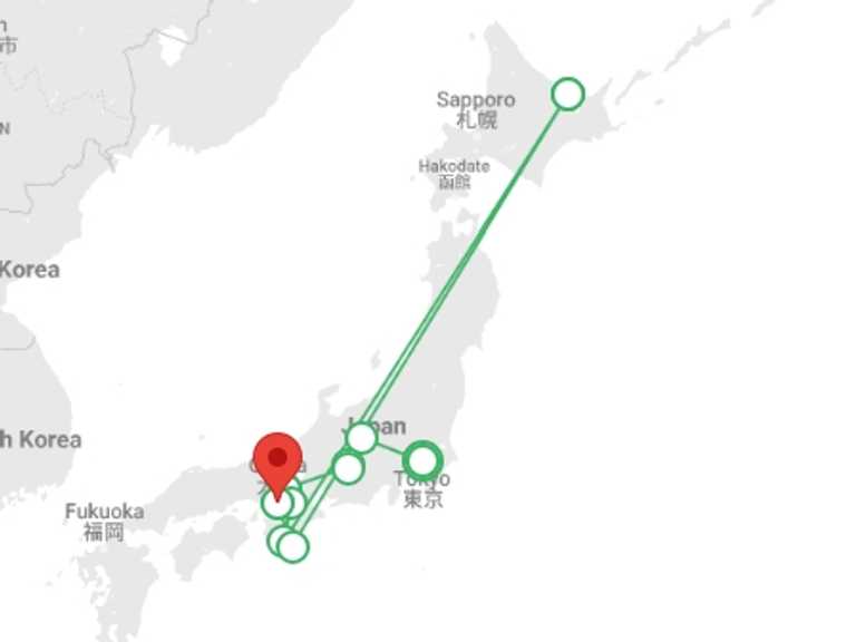Map of Osaka Trekking and Hiking Tour with 9 destination visits for the trip: Walk Japan - Kumano Kodo Trail