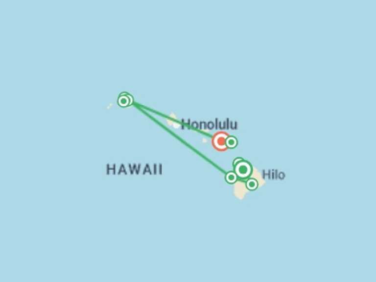Map itinerary of North America Tour in March 2026 with 9 destination visits for the trip: Hawaii Hiking the Aloha Isles