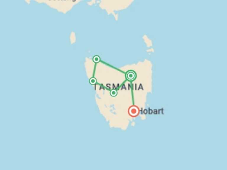 Map itinerary of Launceston Tour in Winter with 5 destination visits for the trip: Best of Tasmania's Tarkine & Cradle Mountain