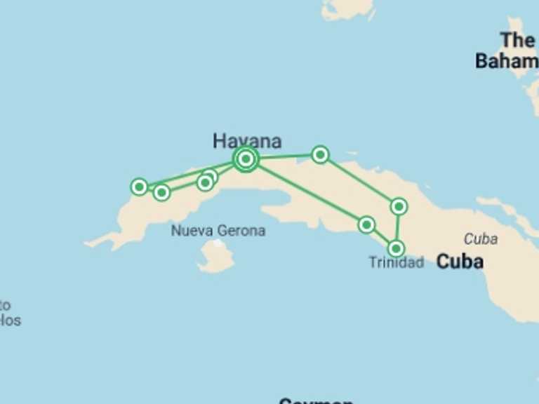 Map itinerary of Havana Tour in April 2027 with 9 destination visits for the trip: Cycle Cuba