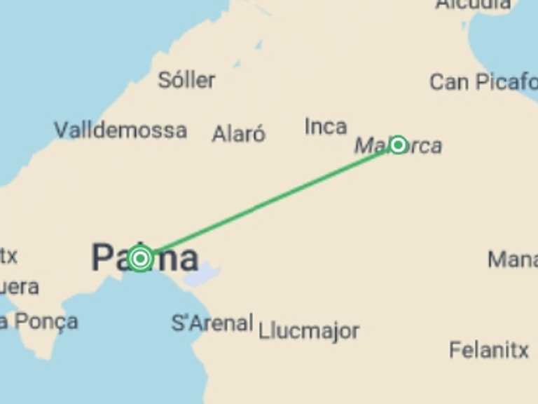 Map of Spain Tour with 2 destination visits for the trip: Palma De Mallorca City Break