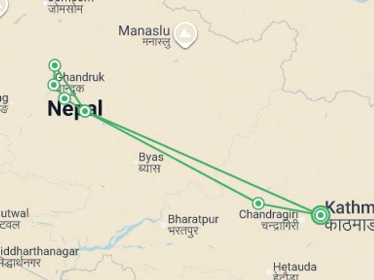Map of South Asia Tour with 6 destination visits for the trip: Essential Nepal