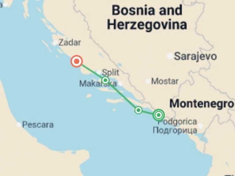 Map itinerary of Europe Tour in June 2026 with 4 destination visits for the trip: Active Croatia Discovery