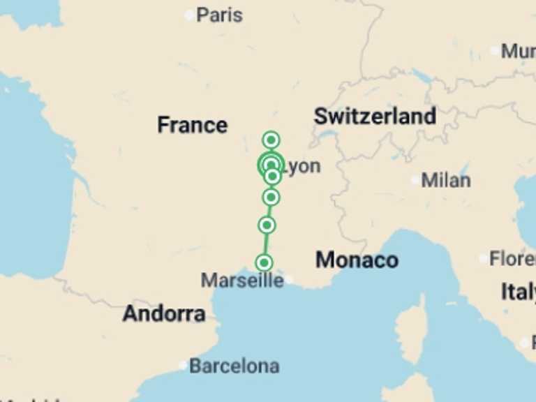 Map of Europe Tour with 7 destination visits for the trip: Art and History along the Rhône (port-to-port cruise)
