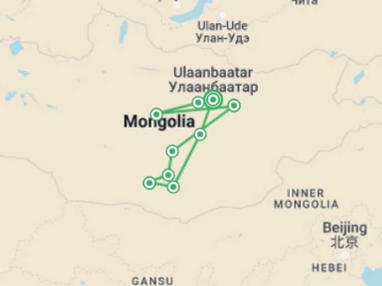 Map of a Art and architecture Tour with 11 destination visits for the trip: Nomadic Mongolia