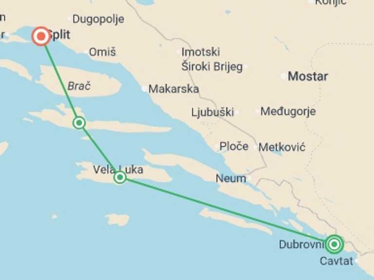 Map itinerary of Mediterranean Tour in Spring with 4 destination visits for the trip: Explore Croatia