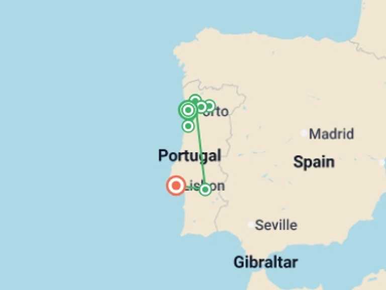 Map of Lisbon Cultural, religious and historic sites Tour with 2 destination visits for the trip: Portugal's Old-World Charms featuring Douro Valley, Alentejo & Lisbon