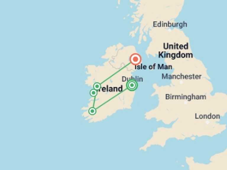 Map of Ireland Natural landmarks sightseeing Tour with 4 destination visits for the trip: Highlights of Ireland