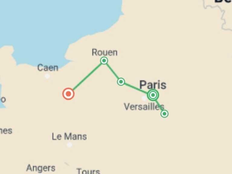 Map of Paris Cruise Tour with 4 destination visits for the trip: The Meandering Seine (port-to-port cruise)