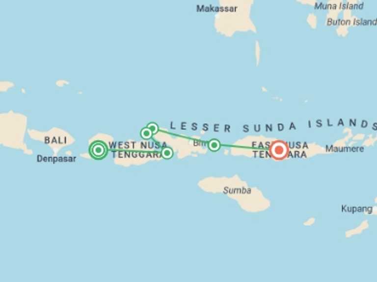 Map of Indonesia Tour with 8 destination visits for the trip: Komodo Island Hopper