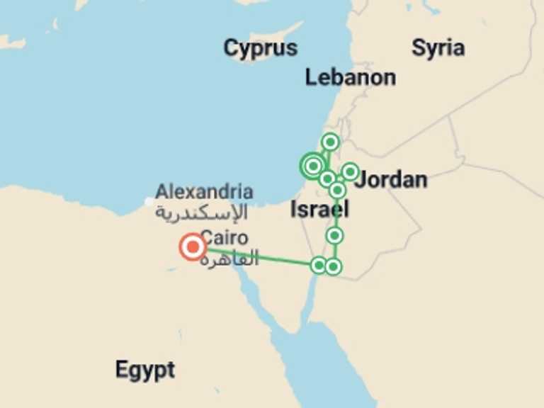 Map of Africa Tour with 9 destination visits for the trip: Dream of Middle East
