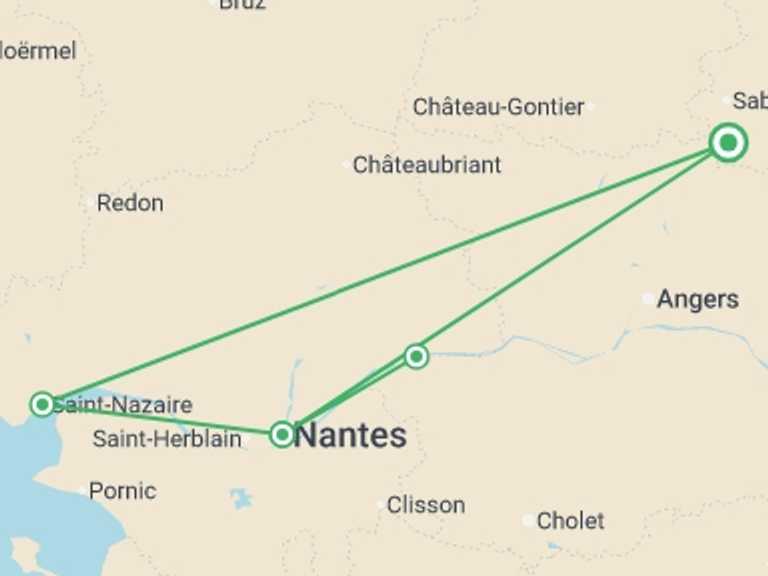 Map of 5-Day Mediterranean Tour with 6 destination visits for the trip: The Loire Valley, a Royal legacy (port-to-port cruise)