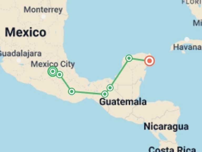 Map of Mexico Tour with 7 destination visits for the trip: Real Mexico
