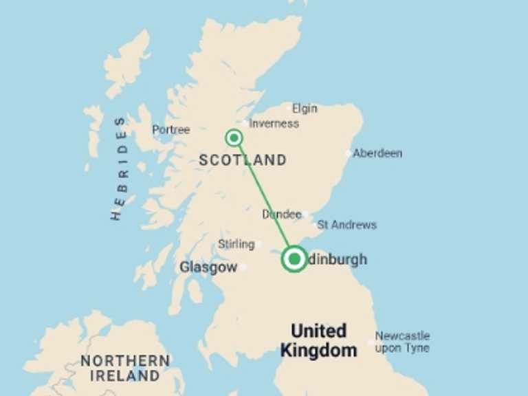 Map of a Getaways and short breaks Tour with 3 destination visits for the trip: Loch Ness Hunter