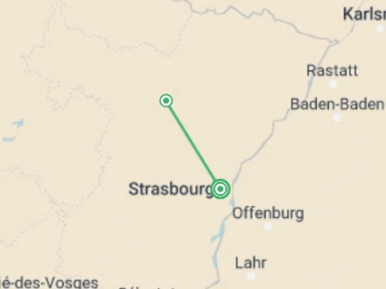 Map of Strasbourg Cruise Tour with 2 destination visits for the trip: Christmas in Alsace and show at the Royal Palace (port-to-port)